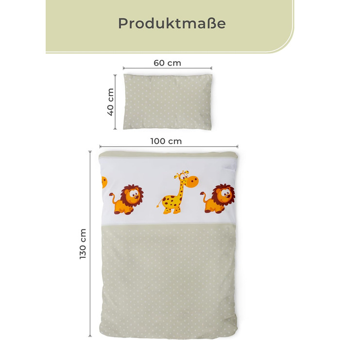 Набір постільної білизни для дітей Gräfenstayn® з тваринами (жирафа, слон, лев) - 100% бавовна (ренфорс) - 135x100 см, 60x40 см