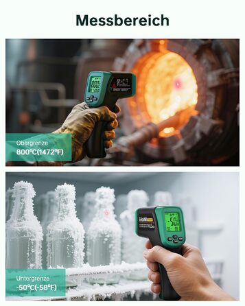 Інфрачервоний термометр ERICKHILL -50°C до 800°C, безконтактний цифровий лазерний термометр з щупом для м'яса -50°C до 300°C, регульований коефіцієнт випромінювання – для приготування їжі/грилю/заморожування