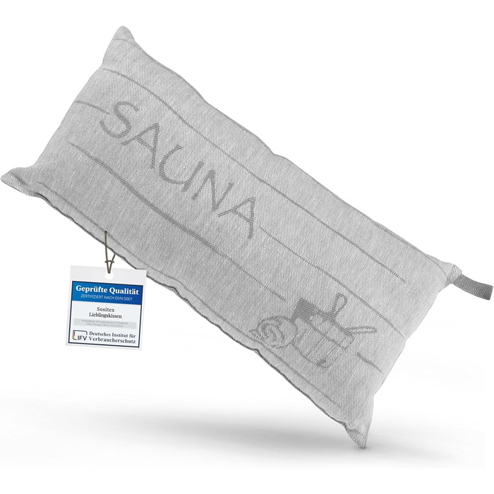 Преміальна подушка для сауни, подорожей та відпочинку Sositex SAUNIA 45x22 см, льон/бавовна, сіро-біла