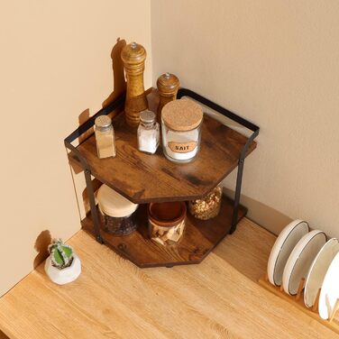 Corner shelf for kitchen with 2 tiers, spice rack wood, kitchen shelf, kitchen organizer, corner shelf for kitchen countertop, shelf for kitchen countertop, small shelf for kitchen, living room, office, 30 x 30 x 32cm