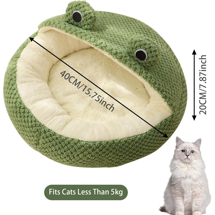 Килимок для кота з капюшоном у вигляді жаби, м'який, плюшевий, круглий, з підкладкою, для зими та осені, антиковзкий, з підкладкою, для домашніх тварин
