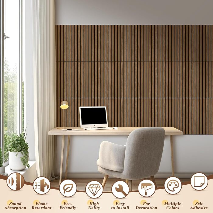 Акустичні настінні панелі NZQXJXZ з дерев'яним шпоном, самоклеючі шумоізоляційні панелі для дому, офісу та студії, 40 x 30 x 1 см, 12 шт.
