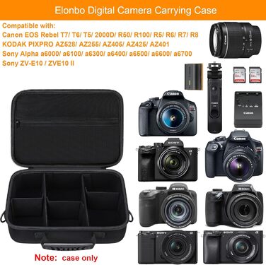 Сумка для фотоапарата Canon EOS 2000D/4000D/R50/R6 II/R100/R8/R10 та Sony Alpha 7 III/7 IV/a6400/ZV-E10/ZV-E10L – жорстка захисна сумка для камери, об'єктива та штатива, чорна