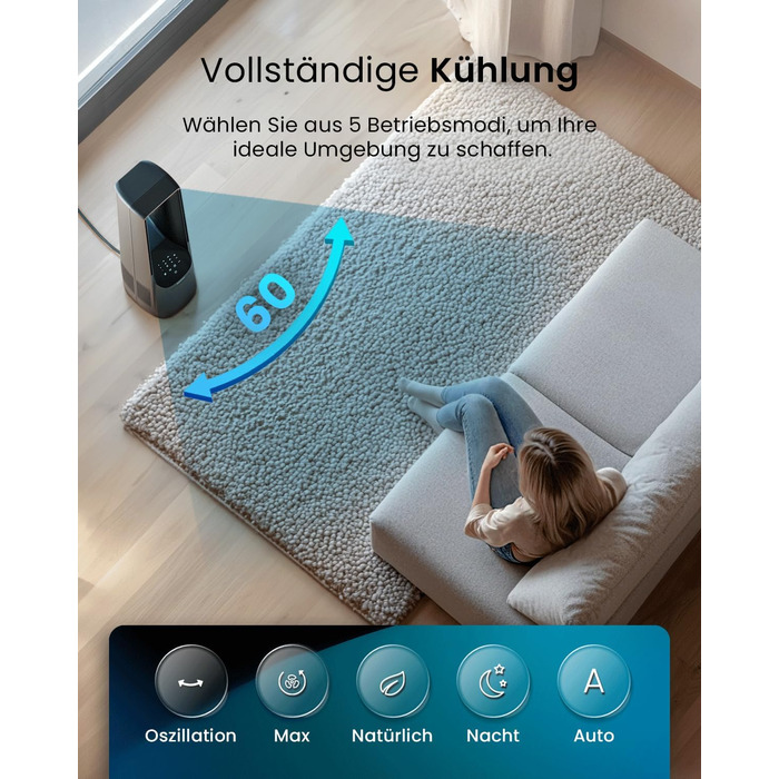 Вентилятор Pro Breeze 101см з ротором, Smart Home, Wi-Fi, LED дисплей, 6 швидкостей, тихий, 5 режимів, осциляція 60°, таймер 7год, чорний