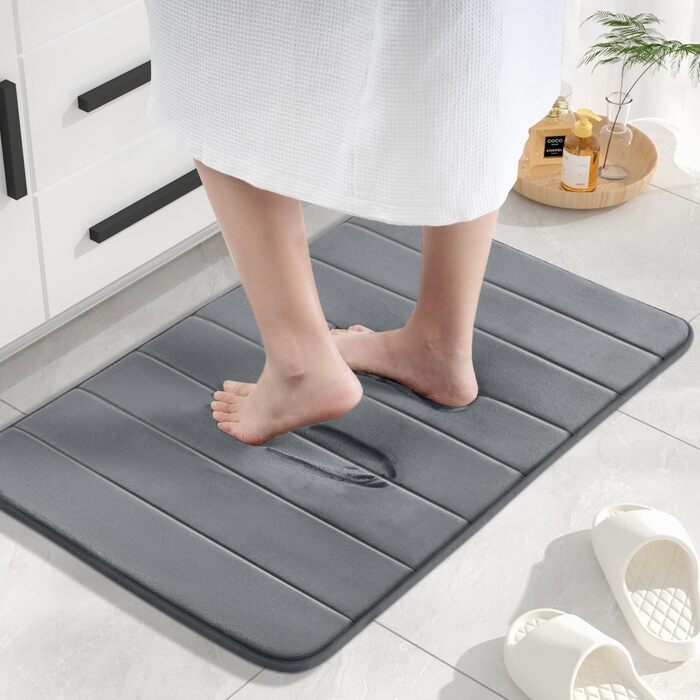 Килимок для ванної кімнати HITSLAM з ефектом пам'яті (Memory Foam), протиковзкий, 50 x 80 см, темно-сірий