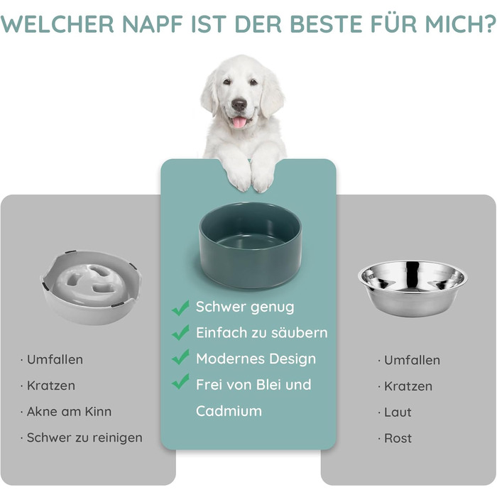 Керамічна миска для собак та котів SPUNKYJUNKY, 850 мл, темно-зелена (2 шт.)