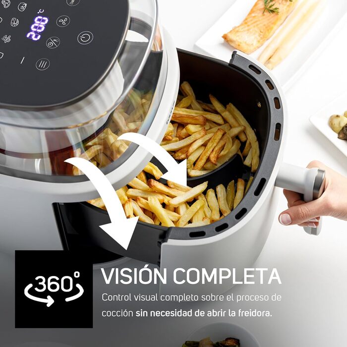 Фритюрниця Taurus Aero Crisp Spin 6L з обертальним механізмом, 6л, 1550 Вт, до 200°C, сучасний дизайн, біла