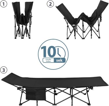 Кемпінгове ліжко Alpidex: розкладне, з кишенею, для відпочинку та гостей, чорне