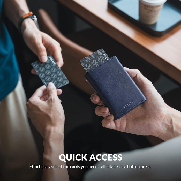 Чохл для кредитних карт VULKIT з RFID-блокуванням, з натуральної шкіри, з відділенням для грошей, віконцем для посвідчення, відділенням для монет та магнітною застібкою (Морський колір)