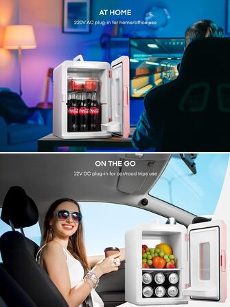 Northclan 15L Mini Fridge - Portable Cooler & Warmer for Home & Car - 220V AC/12V DC - Pink