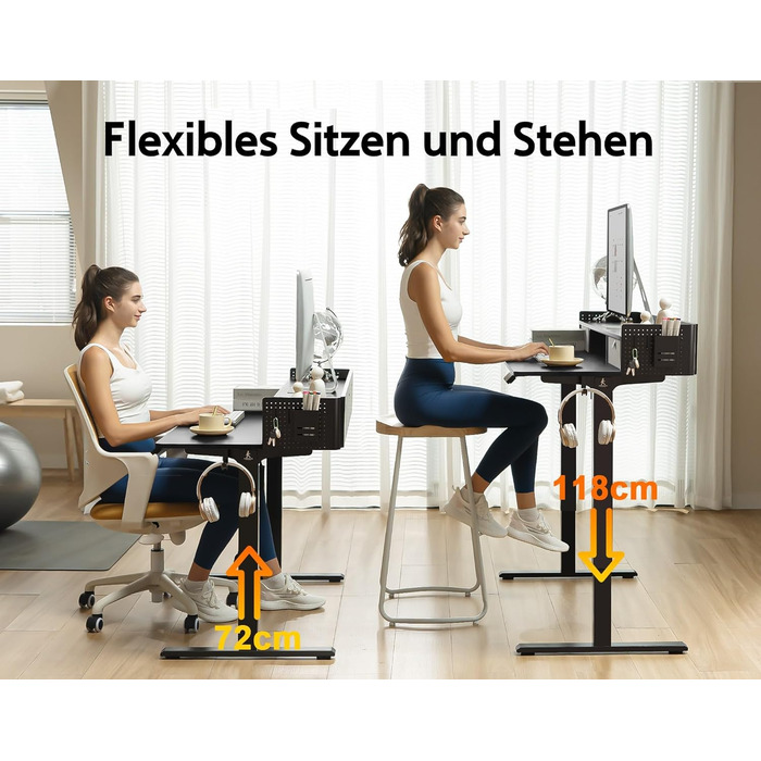Electric Standing Desk with Drawers - 120x60cm Adjustable Height Desk for Home Office & DIY Pegboard