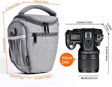 Водонепроникна сумка для камери FOSOTO з дощовиком: DSLR/SLR, Canon, Sony, Nikon, Fujifilm, сіра