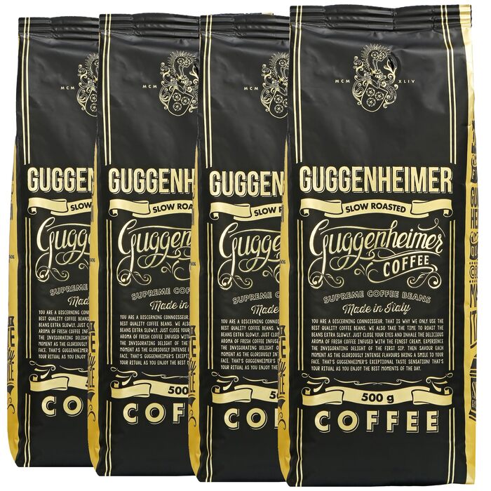 Кава в зернах GUGGENHEIMER COFFEE для автоматичних кавомашин, смак шоколаду та горіхів, Barista-якість, низька кислотність, 2 кг (4 x 500 г)