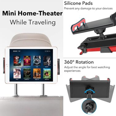 Універсальний тримач для планшета в авто, регульований, для iPad/iPhone/Samsung Galaxy Tab/Kindle Fire HD/Nintendo Switch, 4.4-11 дюймів, червоний/чорний