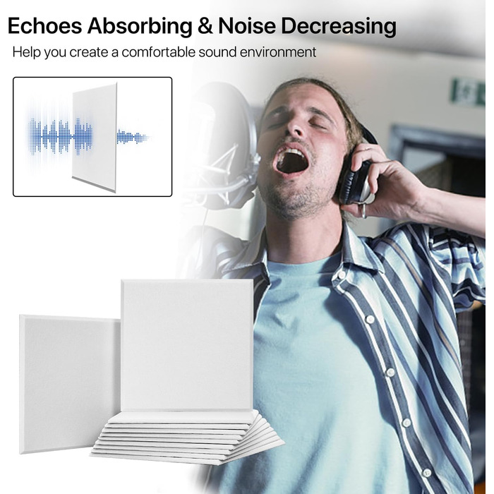 Самоклеючі акустичні панелі з фетру для звукоізоляції стін та стелі, білі, 30x30x0.9 см, 12 шт (1.08 м²)