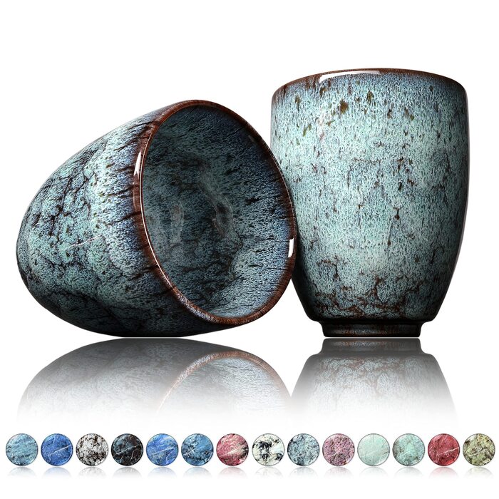 Керамічні чашки Ganzoo для кави та чаю, набір 2 шт, 200 мл, сучасний дизайн, без ручки, унікальні кольори