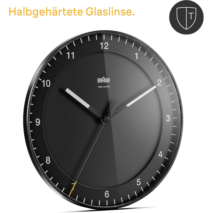 Braun Classic Large Radio Wall Clock, Central European Time Zone (CET/GMT+1) with quiet movement, easy-to-read dial, 30cm diameter, black model BC17B-DCF.