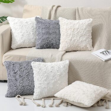 NIULAA White Faux Fur Pillow Covers 45x45 2-Pack - Luxurious Plush Cushion Covers for Sofa, Living Room, Bedroom
