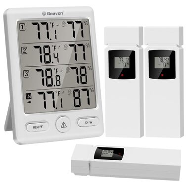 Geevon Indoor/Outdoor Thermometer with 3 Sensors, Thermometer Hygrometer Humidity Digital, Temperature and Humidity Meter with 60M/200FT Range