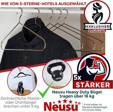 Neusu Clothes Hangers, Metal, Stable, 45cm x 5mm Thick Metal - Extra Strong Coat Hangers in Hotel Quality - (10 Pieces)