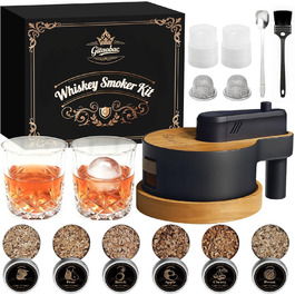 Набір для копчення віскі: 6 видів тирси, 2 склянки, 2 форми для льоду, без бутану (дерево)
