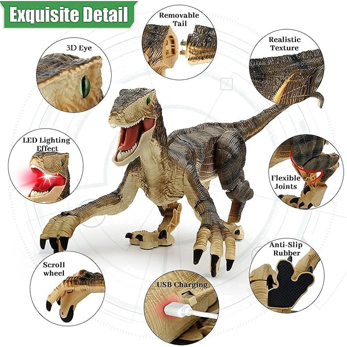 Remote Control Dinosaur Toy, Electronic Walking Velociraptor with LED Lighting & Realistic Simulation Sounds, 2.4 GHz Velociraptor Toy, Best RC Dinosaur Gifts for Kids