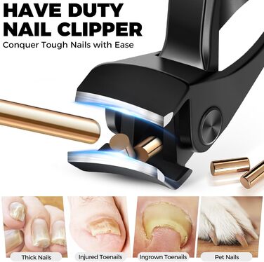 Манікюрний інструмент для товстих нігтів: кусачки для нігтів та кусачки для нігтів на ногах з контейнером для збору, гострі кусачки для нігтів, довга ручка, нахилена леза (сріблясті & чорні)