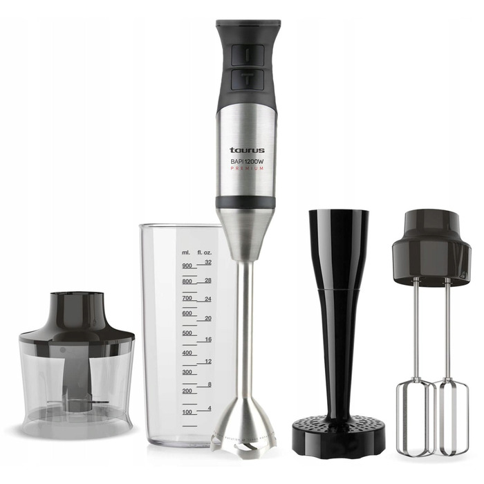 Потужний занурювальний блендер Taurus Bapi 1200 Premium Fullset, 1200 Вт, чорний