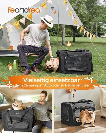 Клітка для собак Feandrea, переноска для собак, чорна, 60 x 42 x 42 см, з ручками та кишенями