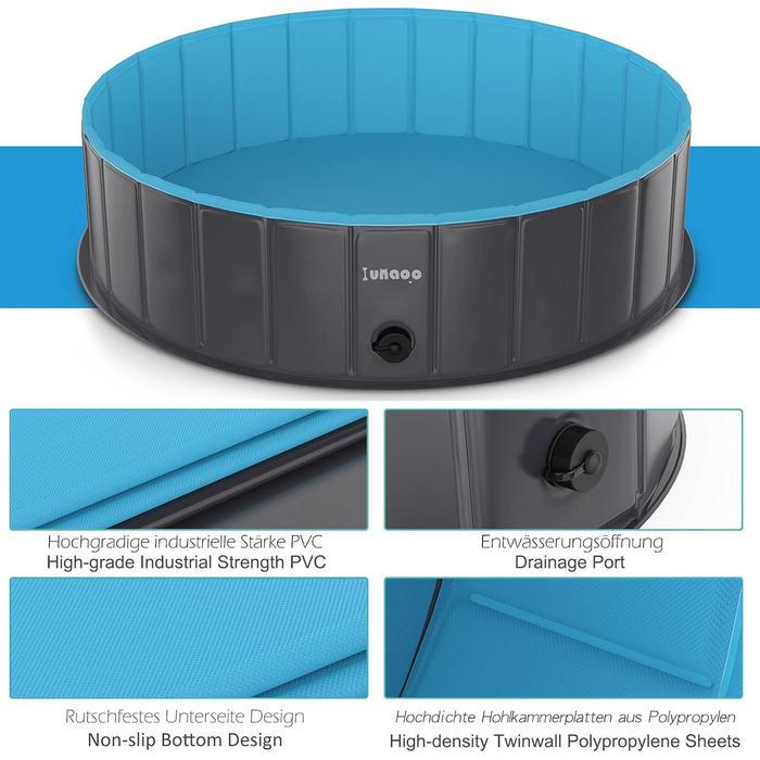 Dog Pool for Large Dogs, Foldable Swimming Pool Dog Splash Pool, Portable PVC Dog Pool Bathtub Dog Swimming Pool for Large Small Dogs, (Light Blue, L (120 x 30 cm))