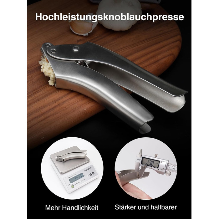 Преміум-прес для часнику з нержавіючої сталі EN 1.4301 – не потребує очищення, придатний для миття в посудомийній машині, інтегрований дизайн, легко чистити, 5 років гарантії