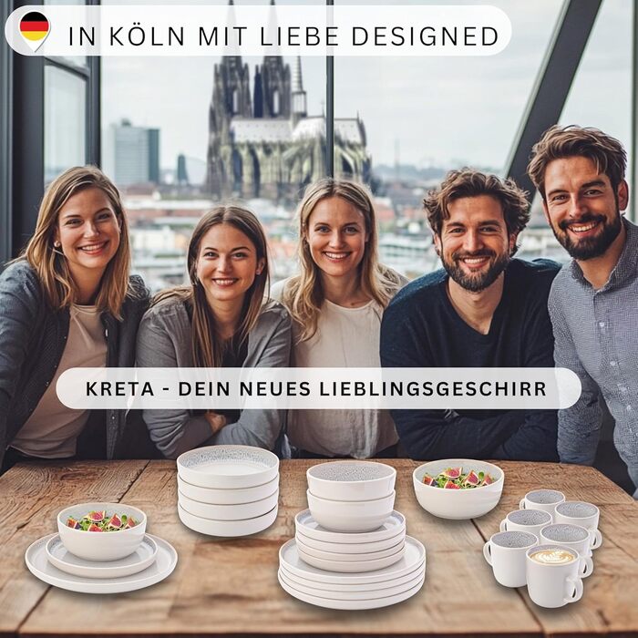 Набір кавових чашок SÄNGER Kreta (6 шт.), 350 мл, кераміка, блакитний, для кави та чаю, миття в посудомийній машині, мікрохвильова піч