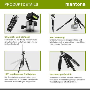 Штатив Mantona Light Traveller 131.5 см: легкий фотоштатив з кульковою головкою та Arca-Swiss