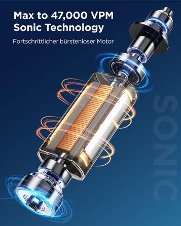 Електрична звукова зубна щітка для дорослих та дітей, 5 режимів чищення, 3 рівні інтенсивності, таймер, 8 насадок, чохол для подорожей, акумуляторна, чорний Obsidianschwarz