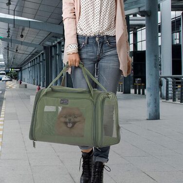 Транспортна переноска для котів та собак Petsfit, складана, 50L, оливковий, з м'яким килимком