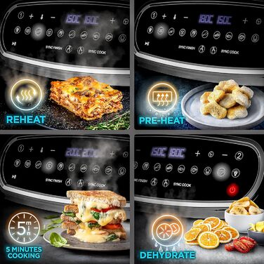 Duronic AF34 BK Hot Air Fryer, XXL Hot Air Fryer with 2 Chambers for Fries, Fryer HLF 10L Volume Airfryer, Air Fryer for Recipes Without Oil