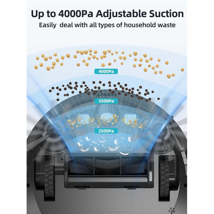 Робот-пилосос HONITURE G20 з функцією миття, 4000Pa, 3-в-1, для тварин, килимів, твердих підлог, з пультом ДУ, білий