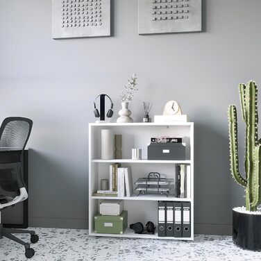 Білий книжковий стелаж KOMTO Regal 80 см, 3 рівні, з регульованими полицями, 80x90x24 см, універсальний для зберігання