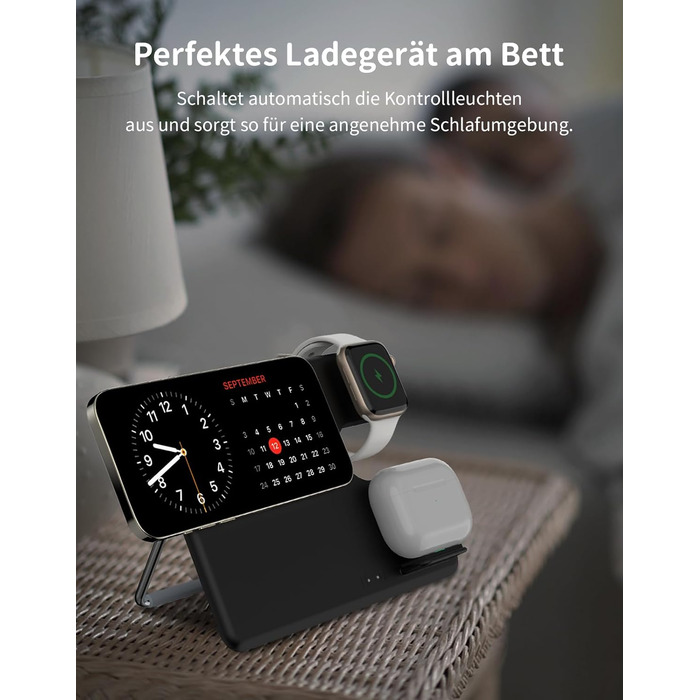 Зарядний пристрій JoyGeek 3-в-1 з MagSafe для Apple Watch, iPhone 16/15/14/13/12/Plus/Pro Max, AirPods 2/Pro 2, чорний