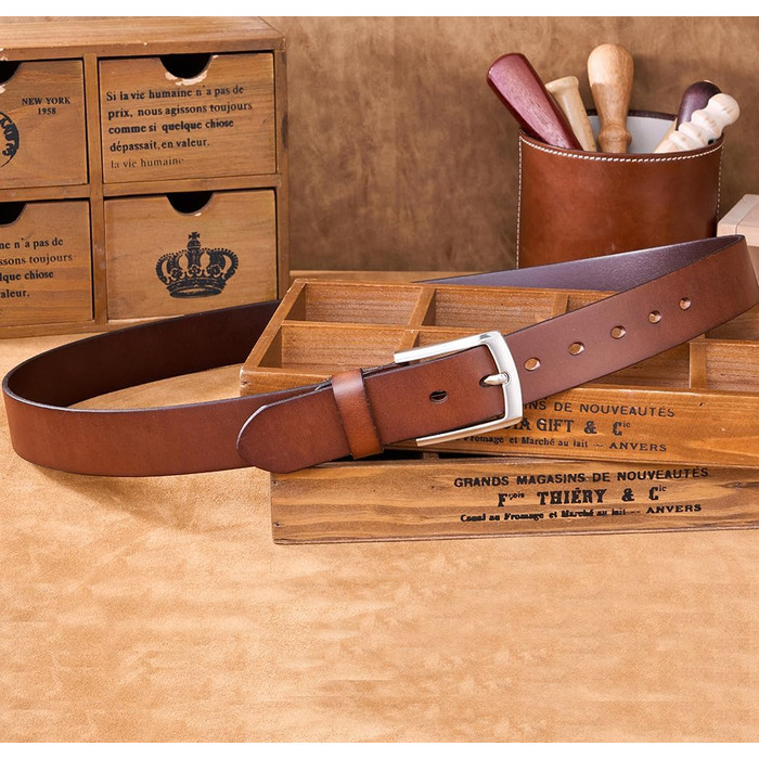 Чоловічий шкіряний ремінь BELTER, 38 мм, для джинсів, з подарунковою коробкою, розмір L (105 см), колір коричневий