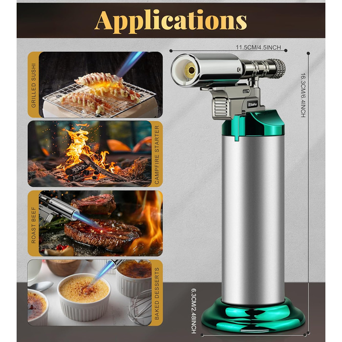 Газовий пальник Küchenbrenner для кухні, крем-брюле, паяння, заправний бутан, Jetflamme (Wb009-silver)
