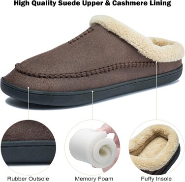 Чоловічі халапи Miqieer з піною пам'яті, теплі зимові халапи з плюшу, розмір 45/46 EU, колір кавовий