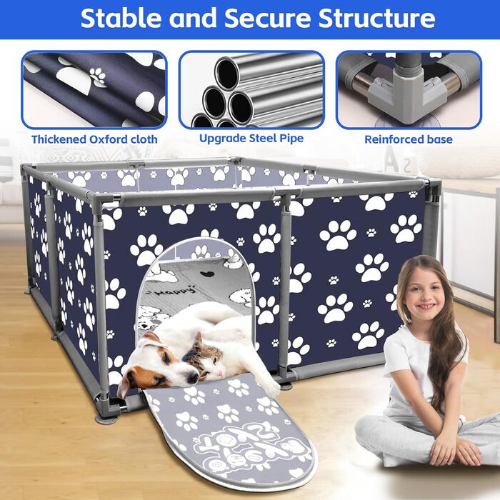 Квадратний вольєр для тварин з нержавіючої сталі та міцної тканини, для великих собак, котів, дрібних тварин, сірий (блакитно-сірий)