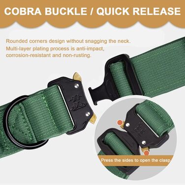 Тактичне нашийник для собак з ручкою, XL, зелений. Міцний, регульований, з металевою застібкою та неопреновою підкладкою