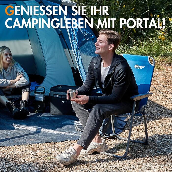 Крісло для кемпінгу Portal: складне, легке, на 150 кг, з високою спинкою, для риболовлі, пляжу, відпочинку на природі (оранжевий, сірий, блакитний)