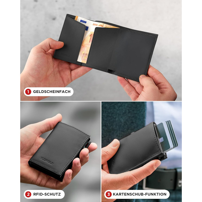 SF SCOFIELD Duality Magflip Slim Wallet - Чоловіче карткове портмоне з RFID захистом та магнітним закриттям (Чорний матовий)