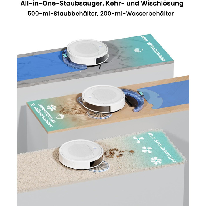 Робот-пилосос LEFANT M310 Ultra: потужність 6000Pa, вологе прибирання, лазерна навігація, керування через додаток та Alexa, захист від заплутування шерсті, білий