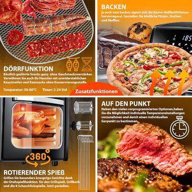 Фритюрниця KESSER® XXL Airfryer 9в1 з грилем, дегідратором та аксесуарами | 1800 Вт, чорний