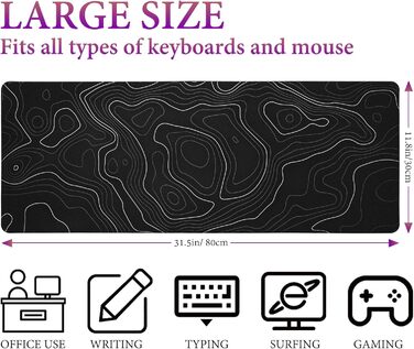 Килимок для миші HAUTOCO Gaming XXL 800x300 мм, чорний, топографічний, антиковзаючий