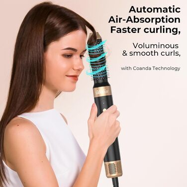UKLISS Airstyler Pro 7 в 1: професійний фен-щітка з іонізацією, 1400 Вт, для створення локонів, випрямлення та сушіння волосся. Чорний